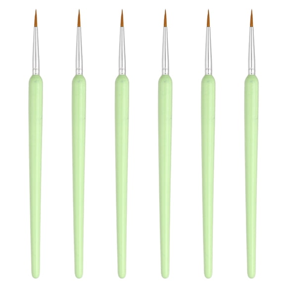 Pinceles de Detalle Miniatura Uxcell, Pinceles Pequeños de Punta Redonda de 12mm para Pintura de Modelos Finos, Arte, Cara, Pintura Acrílica, Óleo, Acuarela (Verde, Paquete de 6)