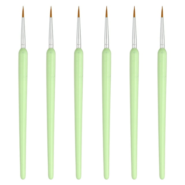 Pinceles de Detalle Miniatura Uxcell, Pinceles Pequeños de Punta Redonda de 12mm para Pintura de Modelos Finos, Arte, Cara, Pintura Acrílica, Óleo, Acuarela (Verde, Paquete de 6)