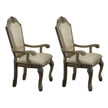 GeeHome Antique White Solid Back Arm Chairs (Set of 2)