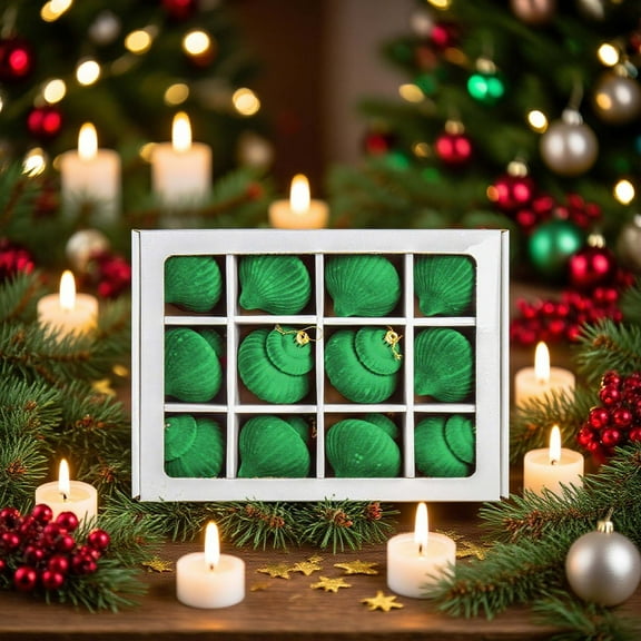 12 Pack Velvet Christmas Baubles, Shatterproof Christmas Tree Ornaments - Velvet Balls Set, Green/Red Flocked Ball Ornaments