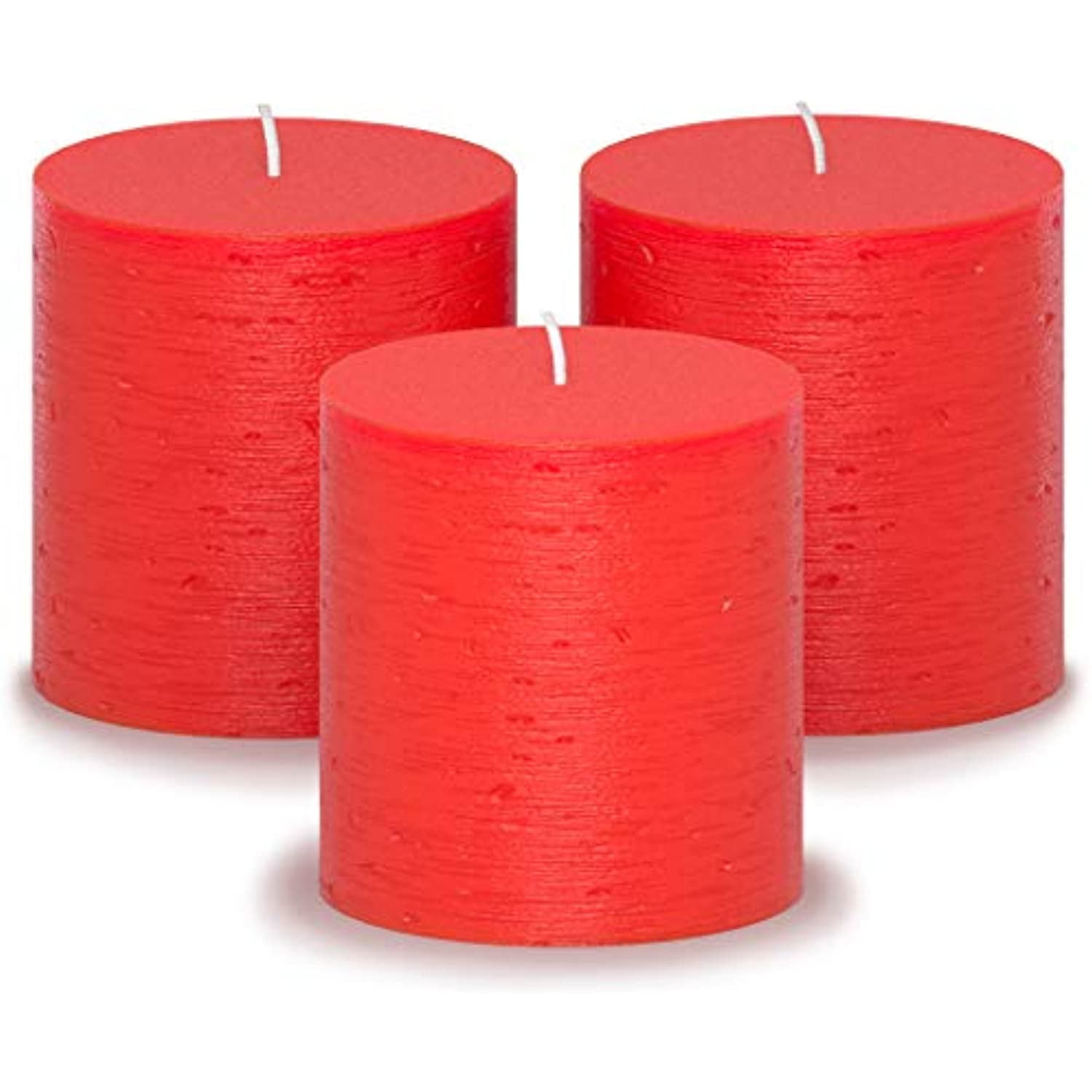 CANDWAX 3x3 Pillar Candle Set of 3 Decorative Rustic Candles Unscented and No Drip Candles