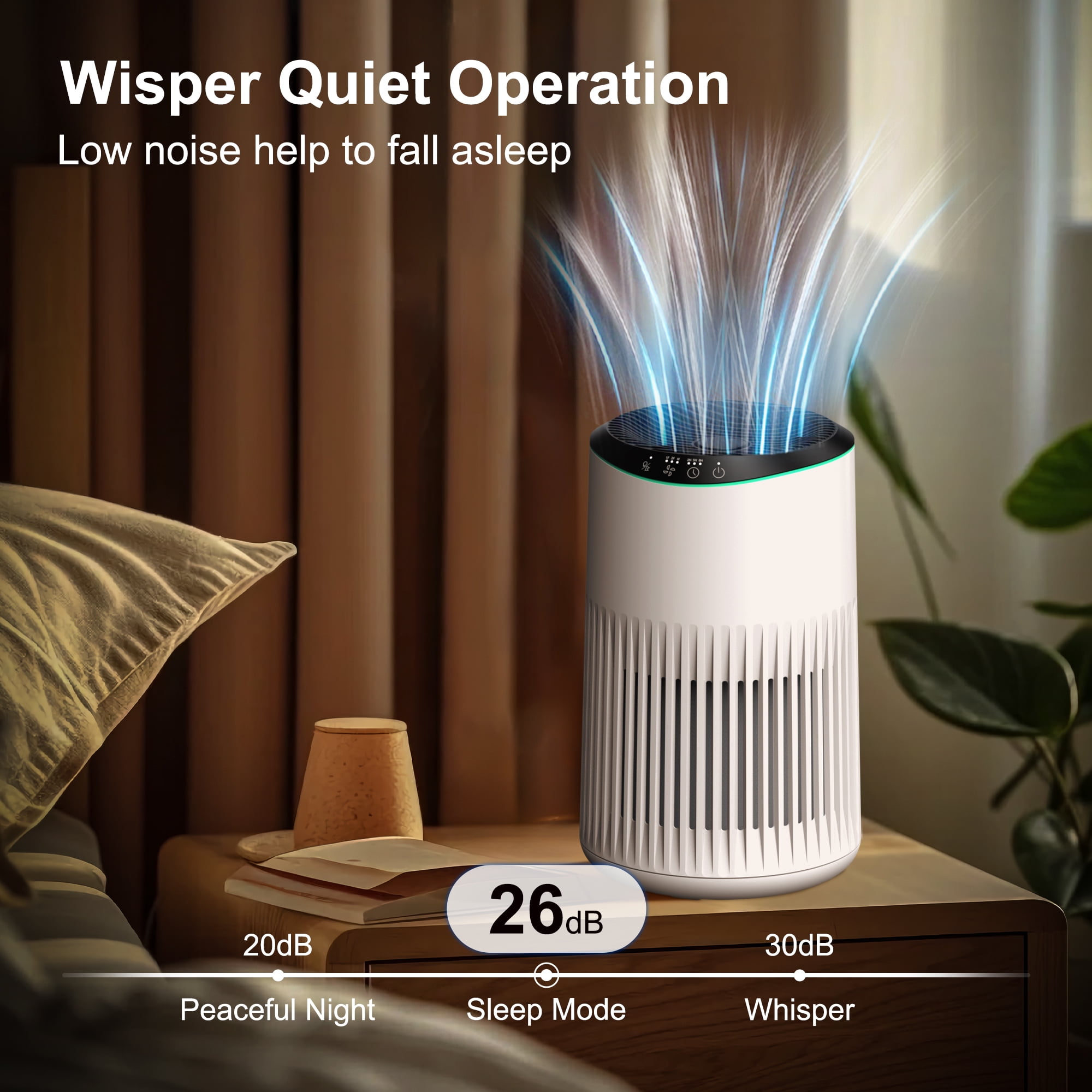 MORENTO Small HEPA Air Purifier with Fragrance Sponge, 22dB Sleep Mode for Bedroom, 225 sqft, White
