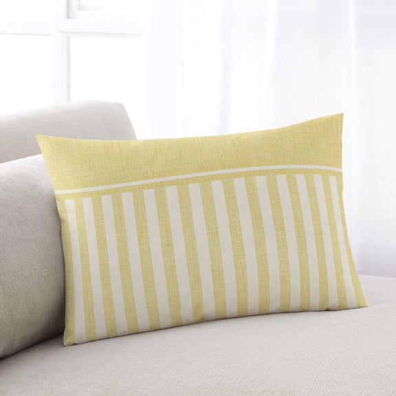 Lemon Yellow Striped Throw Pillow Covers,Boho Stripes Minimalist Linen Texture Soft Breathable Pillow Cases with Invisible Zipper for Sleeping,Small Pillowcases for Couch Bed Sofa Chair 16x24 Inches