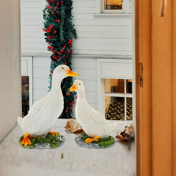 GOOHOCHY  2 Pcs Simulated Duck Ornaments Pieces Rockery Fountain Figurines Statue Garden White