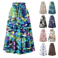 thumbnail image 4 of Minjewel Women's Maxi Skirt Drawstring High Waisted Summer Long Skirts, Lightweight Tiered Flowy Floral Pleated Skirts, Casual Elastic Waist Vacation Style Print Skirt,Beige,L, 4 of 7