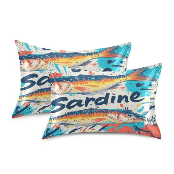 Yayeee Pillowcase Standard Size Set of 2 Satin Wrinkle Resistant Pillow Case, Yellow Sardines Pattern