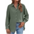 thumbnail image 2 of Craaazy Women's Relaxed Fit Collared Blouse, Solid Color Long Sleeve Button Down Top, Loose Comfy Cotton Casual Shirt for Spring & Fall Gifts, 2 of 5