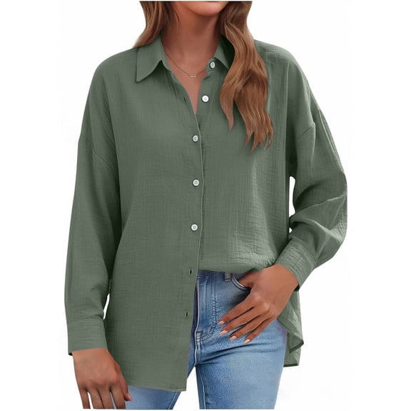 GUACER Womens Button Down Shirts Fashion Oxford Shirts Collared Cotton Loose Fit Breathable Long Sleeve Blouses