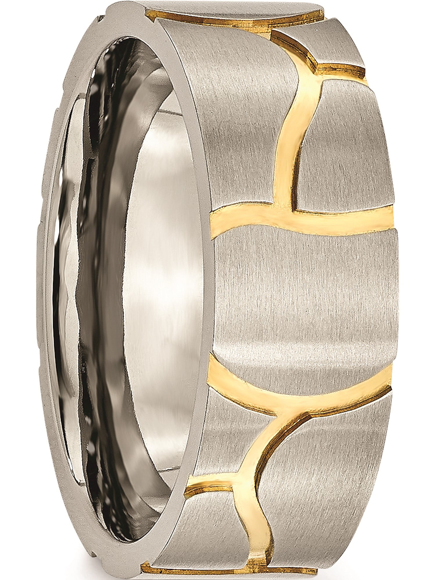 Titanium Grooved Yellow Ip-plated Mens 8mm Brushed Band Best Quality Free Gift Box