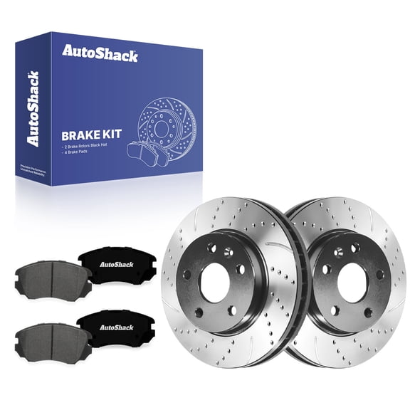 AutoShack Front Vented Drilled & Slotted E-Coated Brake Rotors   Ceramic Pads 6-PC Brake Kit Replacement for 2013-2015 Chevrolet Malibu 2012-2016 Buick LaCrosse ShadowGuard 11.65" (296 mm)