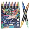 thumbnail image 2 of 12 Pack Dual Brush Tip Glitter Markers, 24 Colors, 20ml Metallic Shimmer Paint Pens for Card Making, DIY Crafts, Graffiti, Journaling, Writing & Adult Coloring, Non-Toxic Art Supplies, 2 of 9