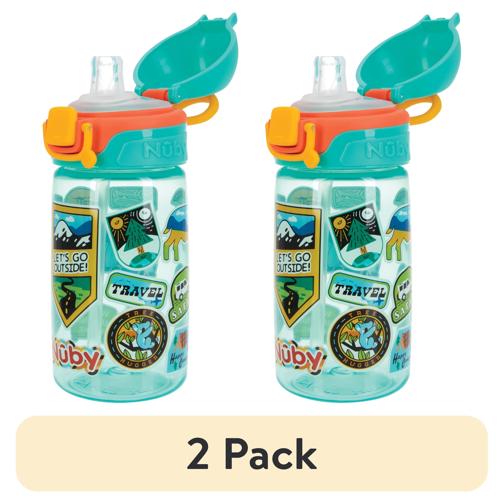 (2 pack) Nuby Thirsty Kids Flip-It Bolt Travel Straw Cup, 14 fl oz