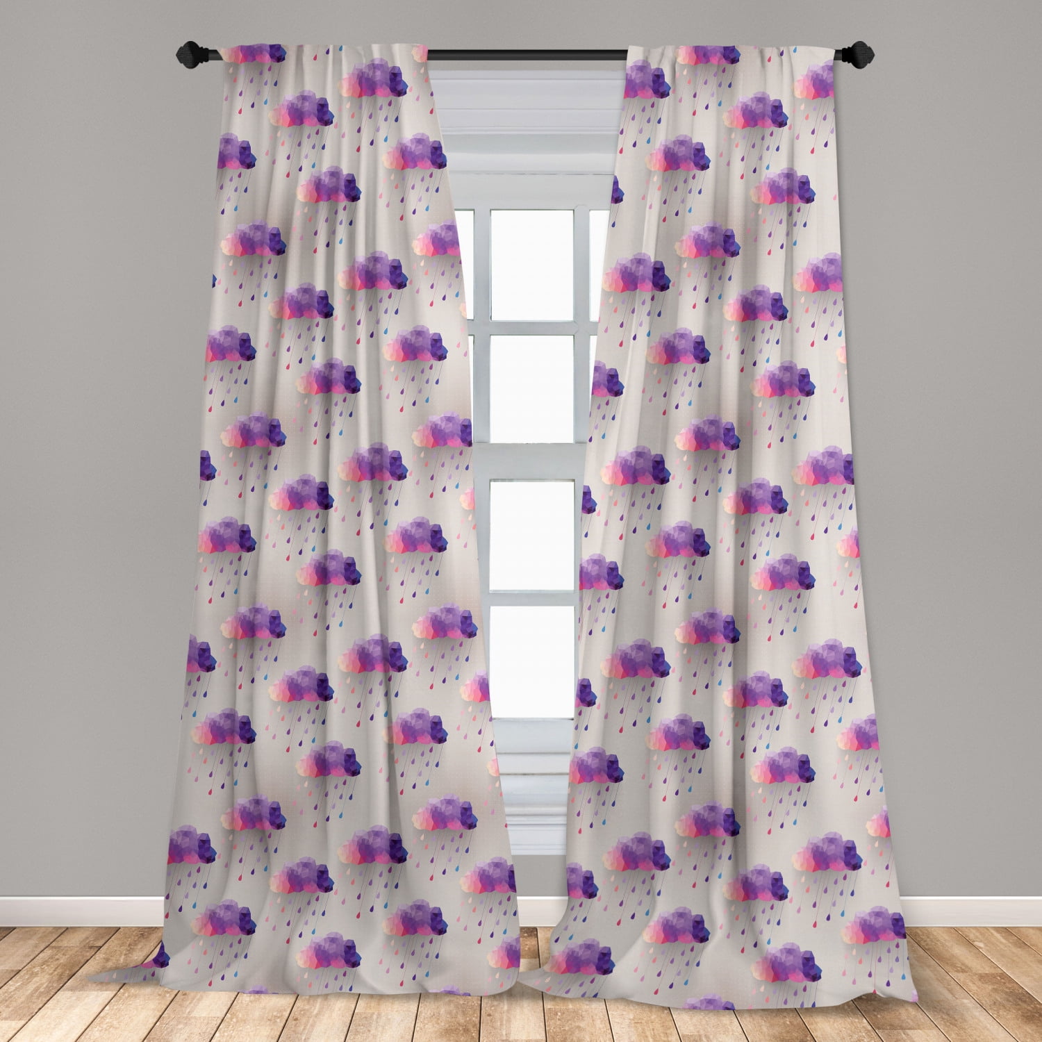 Geometric Curtains 2 Panels Set, Retro Triangle Pattern Geometric Art