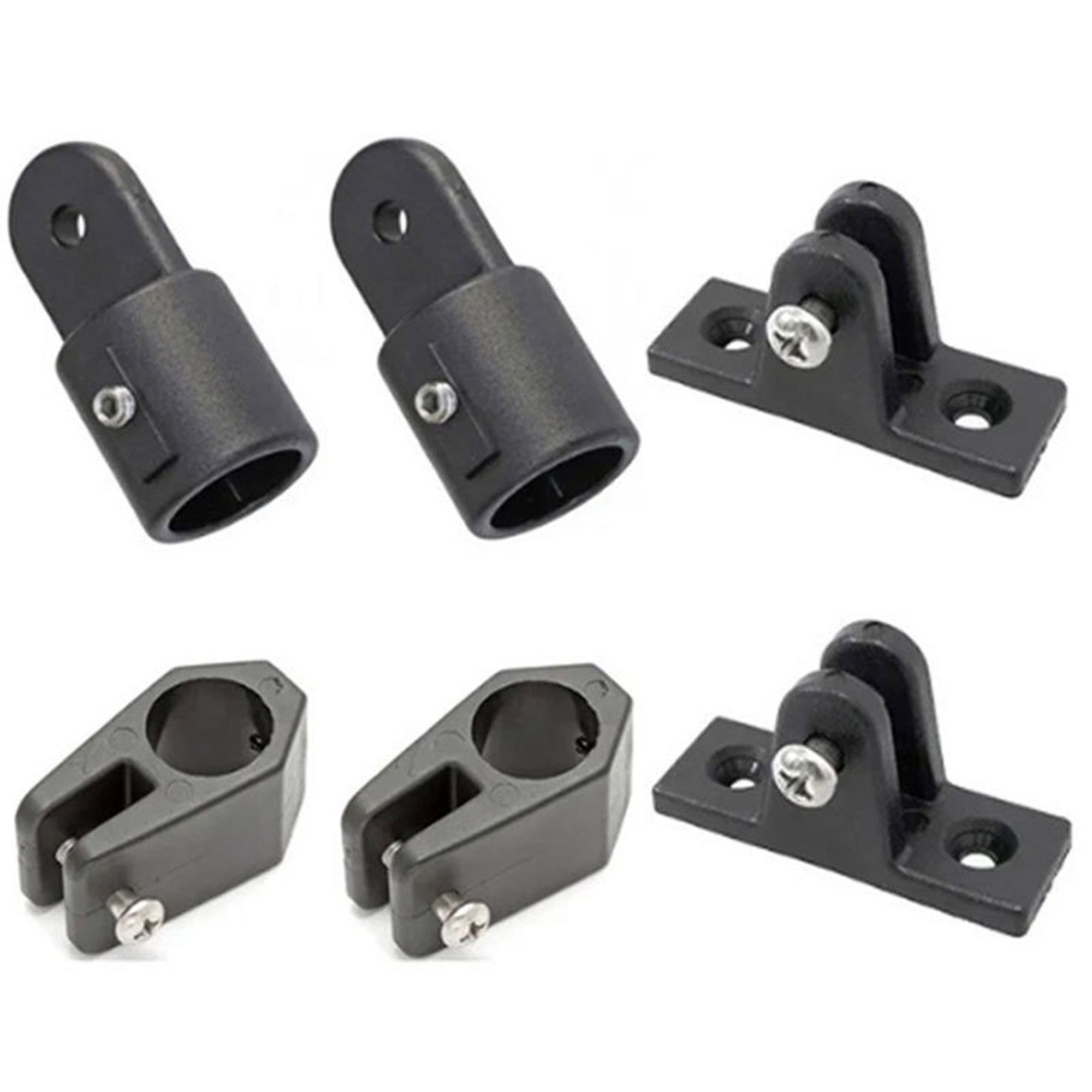 LADYGYM Boat Bimini Top Fittings Hardware,Black Nylon Marine Bimini Top Fittings,Awning Hardware Accessories 6 Set,Include 2 Pcs Boat Jaw Slide,Eye End Caps,Deck Hinge and Installation Screws