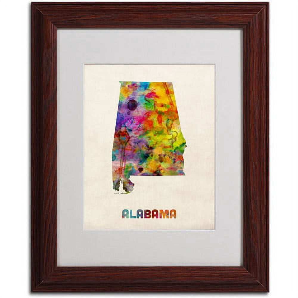 Trademark Fine Art "Alabama Map" Matted Framed Art by Michael Tompsett, Wood Frame
