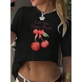 thumbnail image 1 of Valentine's Day Bow And Cherry Print T-Shirt, Casual Crew Neck Short Sleeve Comfort Tee Top, 1 of 6