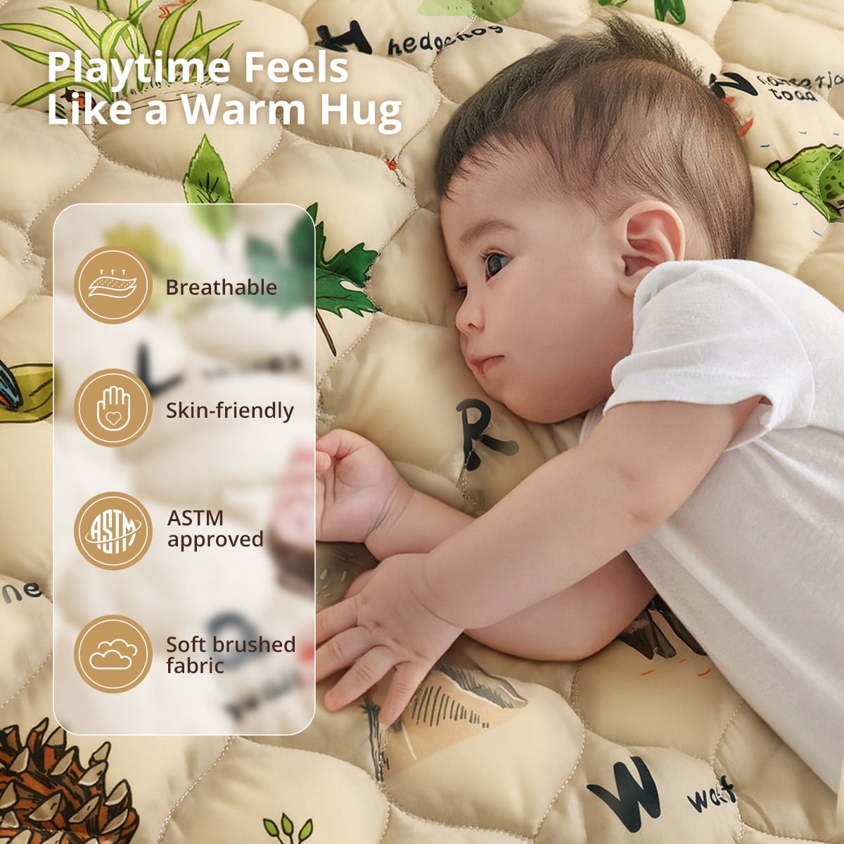 Baby Play Mat, Caveen Thicken Soft Cotton Baby Playmats, Foldable Anti-Slip Floor Crawling Playmat Playpen Mat for Infants and Toddlers, 50"x50", Brown