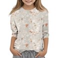 thumbnail image 2 of Jinhomg Casual Shirts for Toddler Girls Elegant Floral Print Tunic Blouse Loose Fit Comfy 3/4 Sleeve Crew Neck Tops Spring Summer Daily Wear Women White 3 Years, 2 of 5