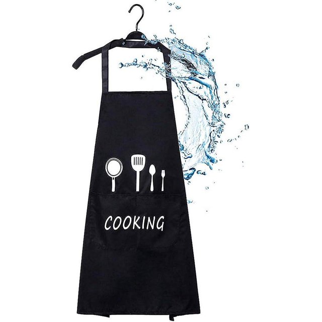 Delantal de cocina Rojo Verde resistente al aceite negro con bolsillos 70x68cm