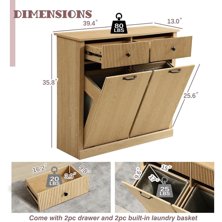 Haverchair Double Tilt Out Laundry Hamper Cabinet, Modern Fluted