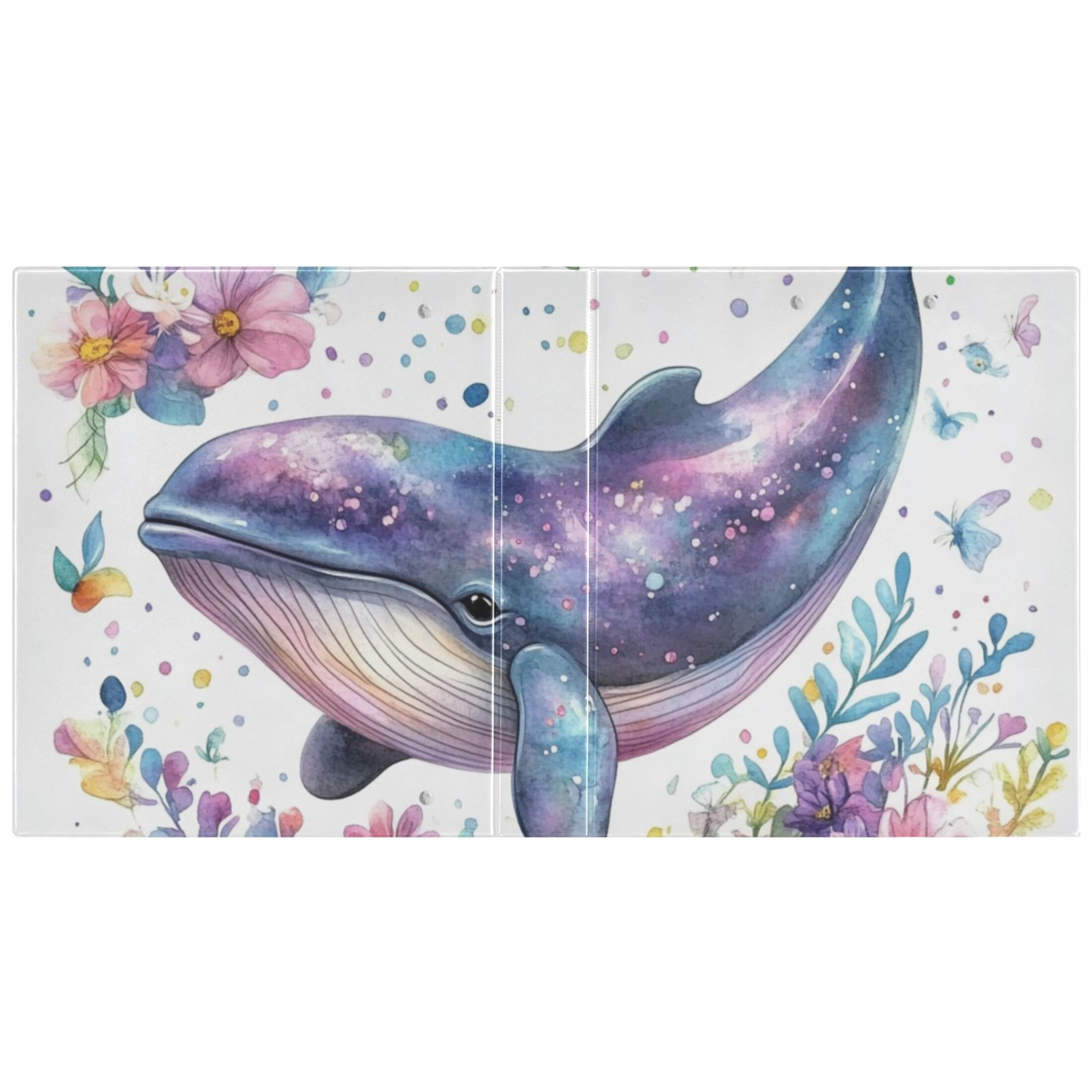 Whale and Flowers 3 Ring Binders 1.5 inch Hardcover File Folders with Interior Pockets A4 Size Organizer for School Office Hospital