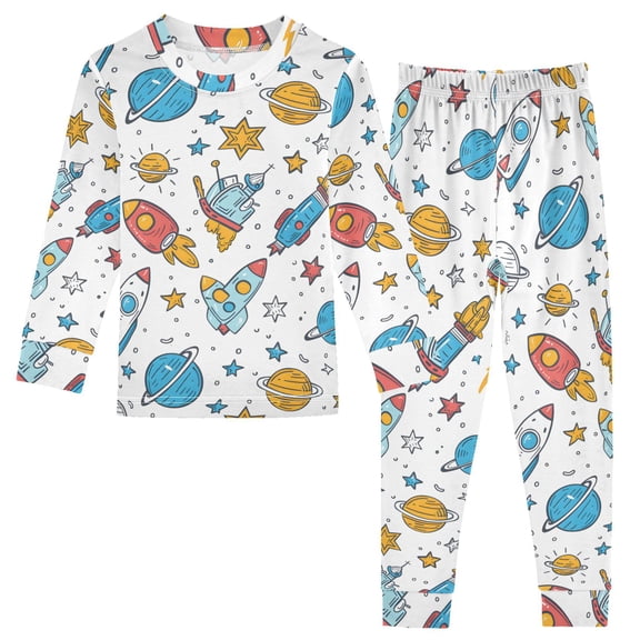 Dailycode Cotton Pajama Set Snug Fit Long Sleeve Top and Pants for 18M-8Y Rocket Planet Star