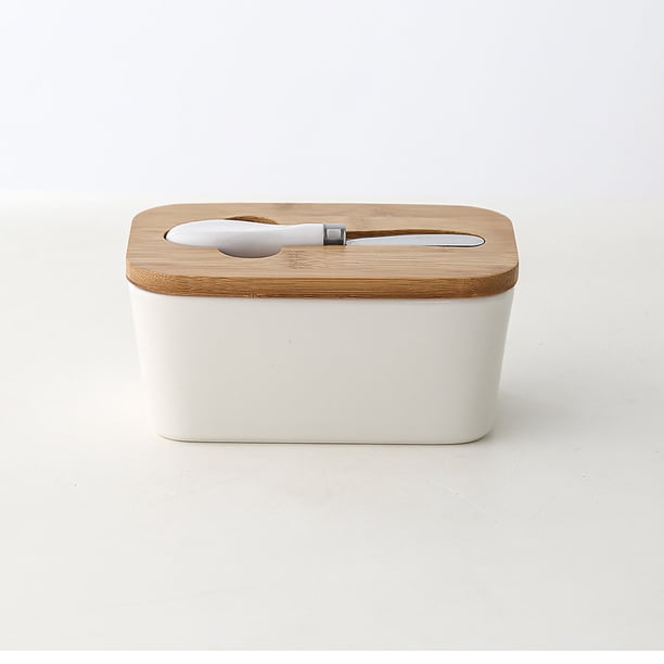 Caja de mantequilla de cerámica rectangular, caja de mantequilla sellada con cuchillo, caja de queso para el hogar de estilo occidental