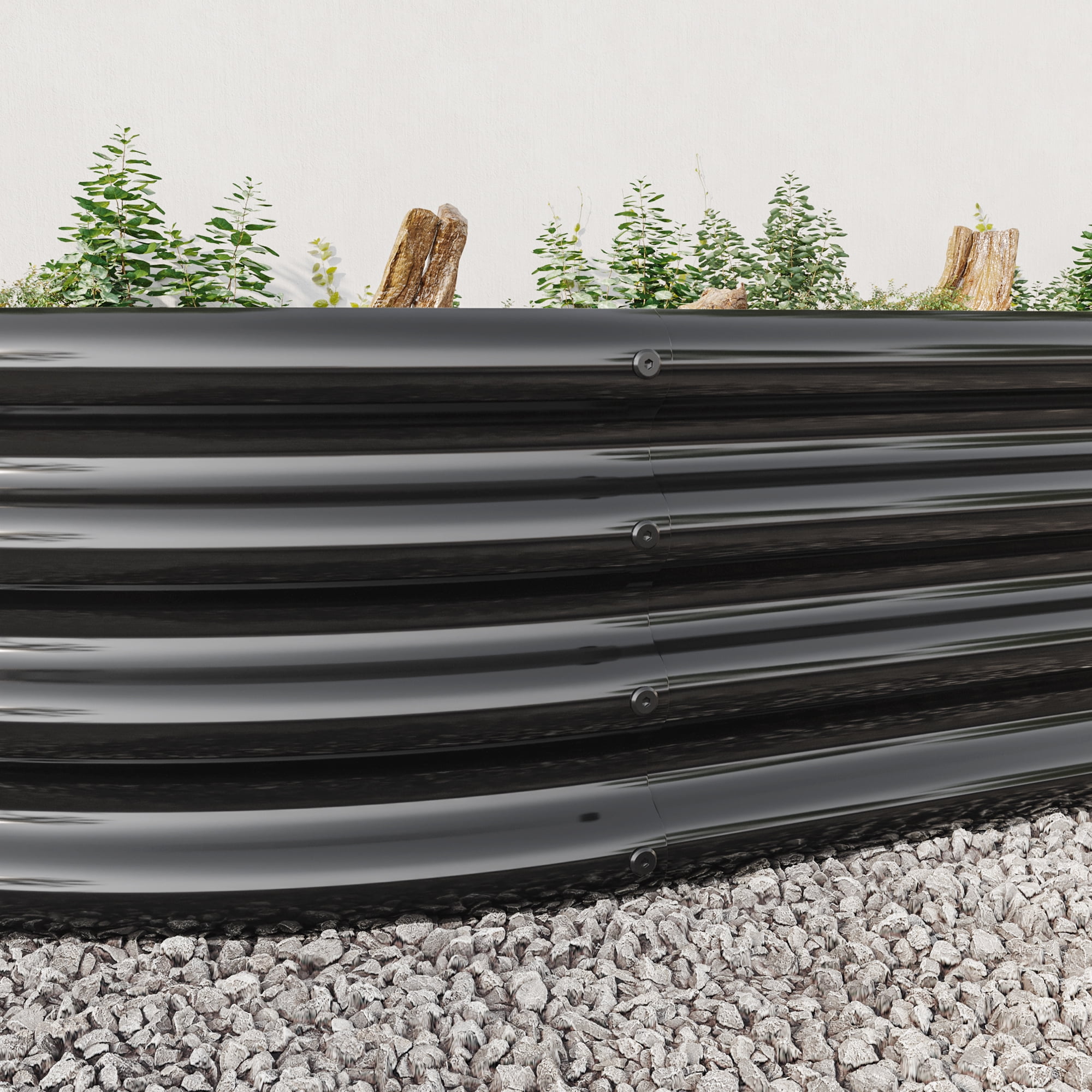 Raised Garden Bed Outdoor, Oval Large Metal Raised Planter Bed for for Plants, Vegetables, Flowers - Black