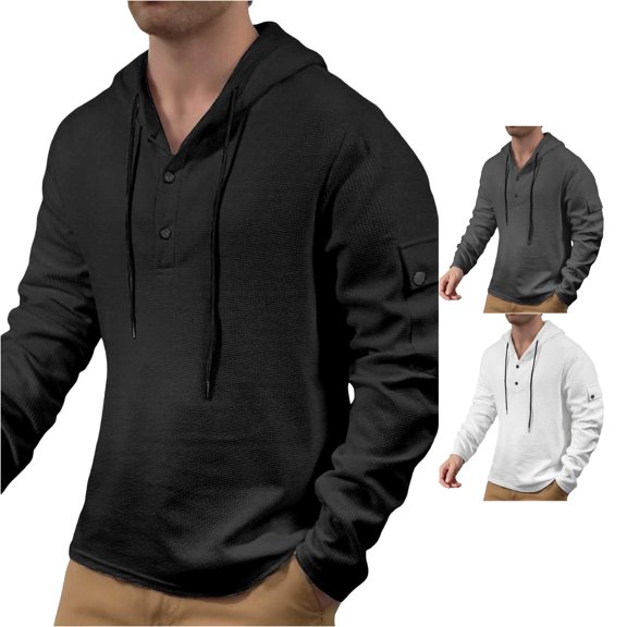 CONZONE Hoodies For Men Long Sleeve Drawstring Hooded Sweatshirts For Men Solid Color Cozy Fall Winter Pullover Mens Hoodies With Pocket