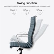 Cottinch Ribbed Genuine Leather Office Chair, High Back Executive Conference Chair Adjustable Ergonomic Computer Chair Blue 1PC