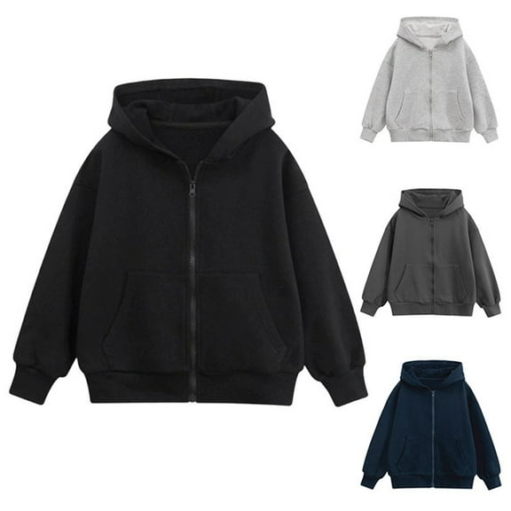 RTKFRFLM Kids Solid Color Zip-up Hoodie Casual Hooded Cardigan Jacket for Boys and Girls Grey 13-14Years