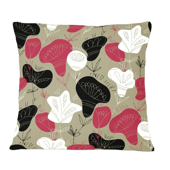 Designart Folk flowers hand drawn pattern' Mid-Century Modern Throw Pillow - 12x20