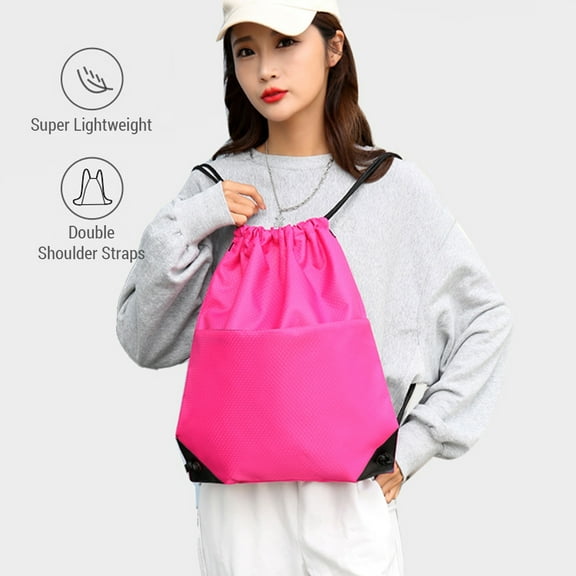 Draw Drawstring Backpack Bag Waterproof Oxford Cloth Draw String Back Sack With Zip Pocket For Sports Traveling Outdoor