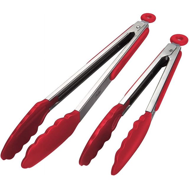 Pinzas de cocina profesionales, utensilios de cocina de acero inoxidable y silicona de grado alimenticio, pinzas de cocina resistentes al calor (juego de 2/rojo)