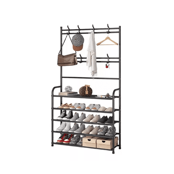 4 Pisos Zapatero Perchero Y Sombrerero Rack Organizador Negro