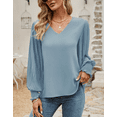 thumbnail image 3 of Aifer Womens Blouses and Tops Dressy Sexy V Neckline Chiffon Blouses Fashion Tops Blue Relaxed Fit Shirts Casual Holiday Going Out Summer Clothes, 3 of 5