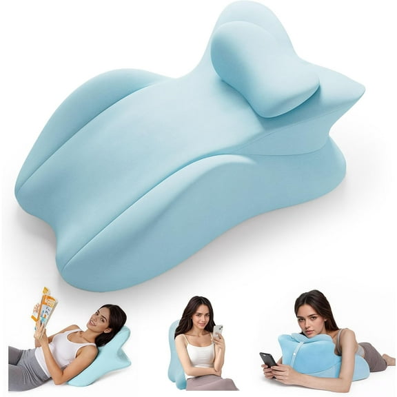 SHANNA Memory Foam Wedge Pillow for Adults, Multi-Position Support Bed Pillow with Removable Cover for Sleeping Sitting Up Prone Reading Back & Knee Support Leg Elevation (Blue)
