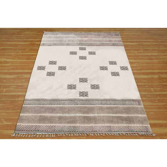 Casavani - 2'x3' Beige Block Printed Cotton Area Rugs for Living Room Outdoor Patio Rugs