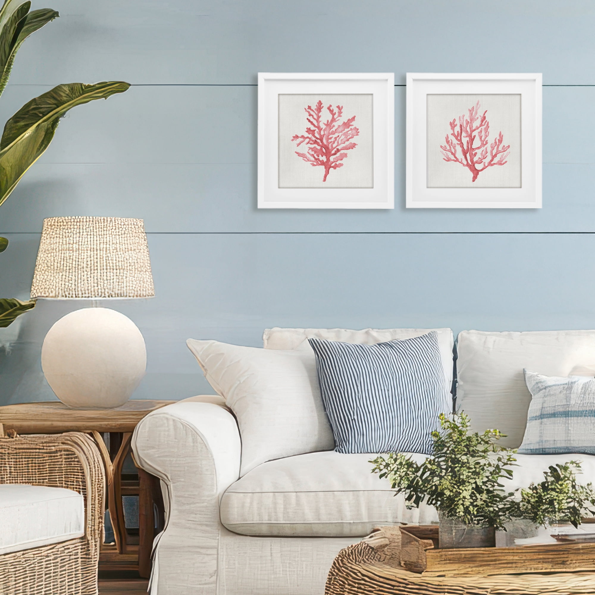 Stupell Industries Rosy Pink Coral Branches 2 Piece White Framed Print Under Glass Set, design by Janet Tava