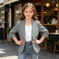 thumbnail image 5 of mgoYE Girls Blazer Jacket Teen Open Front 3/4 Sleeve Blazers Kids Graduation Formal Suit Jackets with Pockets One Button(Grey,4-5 Years), 5 of 7