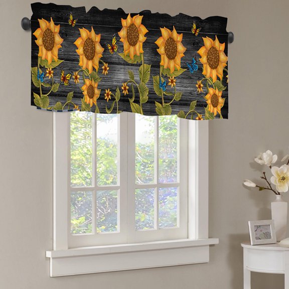 Upgraded Sunflower Window Valance Cottage Layout Curtain Decoration Curtain Rod Pocket Valance For Kitchen/Living Room 18 X 54 In Z