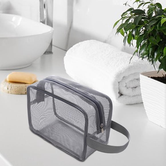 Neceser de malla, organizador de cosméticos, bolsa de afeitar portátil para artículos de tocador, accesorios, bolsa de almacenamiento de belleza para Gris