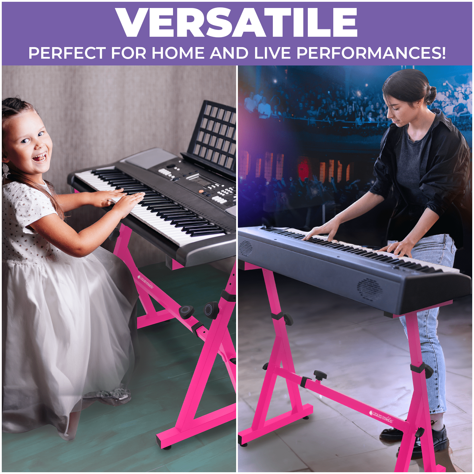 Liquid Stands Piano Keyboard Stand - Z Style Adjustable and Portable Heavy Duty Music Stand for Kids and Adults -Fits 54-88 Key Electric Pianos - Sturdy Musical Keyboard Stand (Pink)