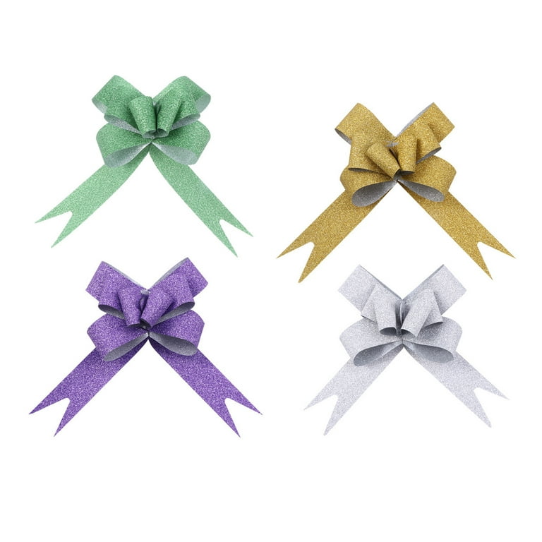 10 Pcs Pull Bows for Gift Wrapping, White with Golden Thread Decoration Pull Bow,for Presents Package and Basket Decoration, Wedding Decoration