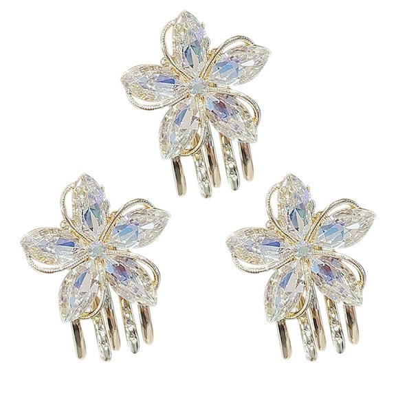 Topbathy 3pcs Mini Hair Clips for Women Hair Claw Clips Crystal Rhinestone Simple Golden