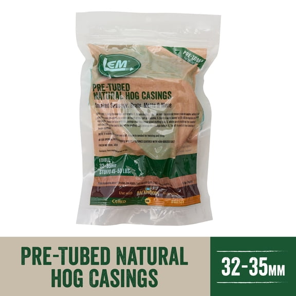 LEM Products Pre-Tubed Natural Hog Sausage Casings 32-35mm, Stuffs 50 Pounds