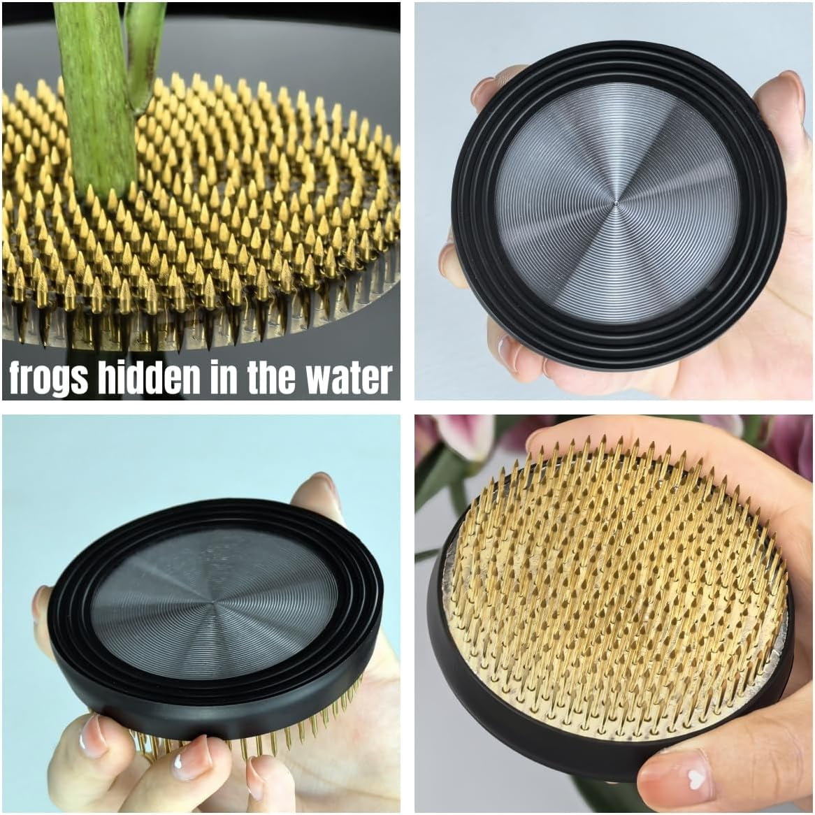 ABCISI Flower Frogs for Flower Arrangements Supplies, Japanese Flower Arranging Ikebana Kenzan, Pin Frogs for Flowers Holder with Rubber Base Flower Fixed Tools (3.15inch)