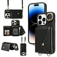 thumbnail image 1 of Compatible with iPhone 12 Pro Max 6.7 inch Wallet Cover, with Crossbody Shoulder Strap and Stand PU Leather Credit Card Holder Cell Accessories Phone Cover for iPhone 12 Pro Max - Black, 1 of 14