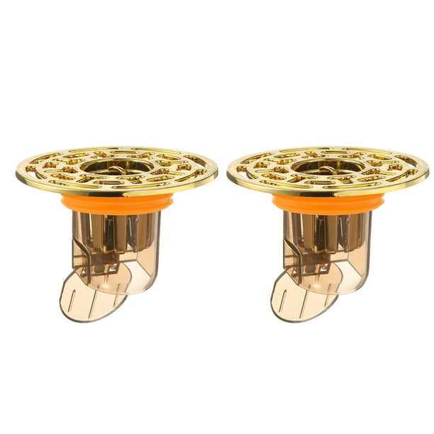 2Pcs Desagüe de Piso a Prueba de Olores, Desagüe de Piso de Ducha ABS con Prevención de Retornos y Anti-obstrucción para Cocina (Dorado Claro Naranja)