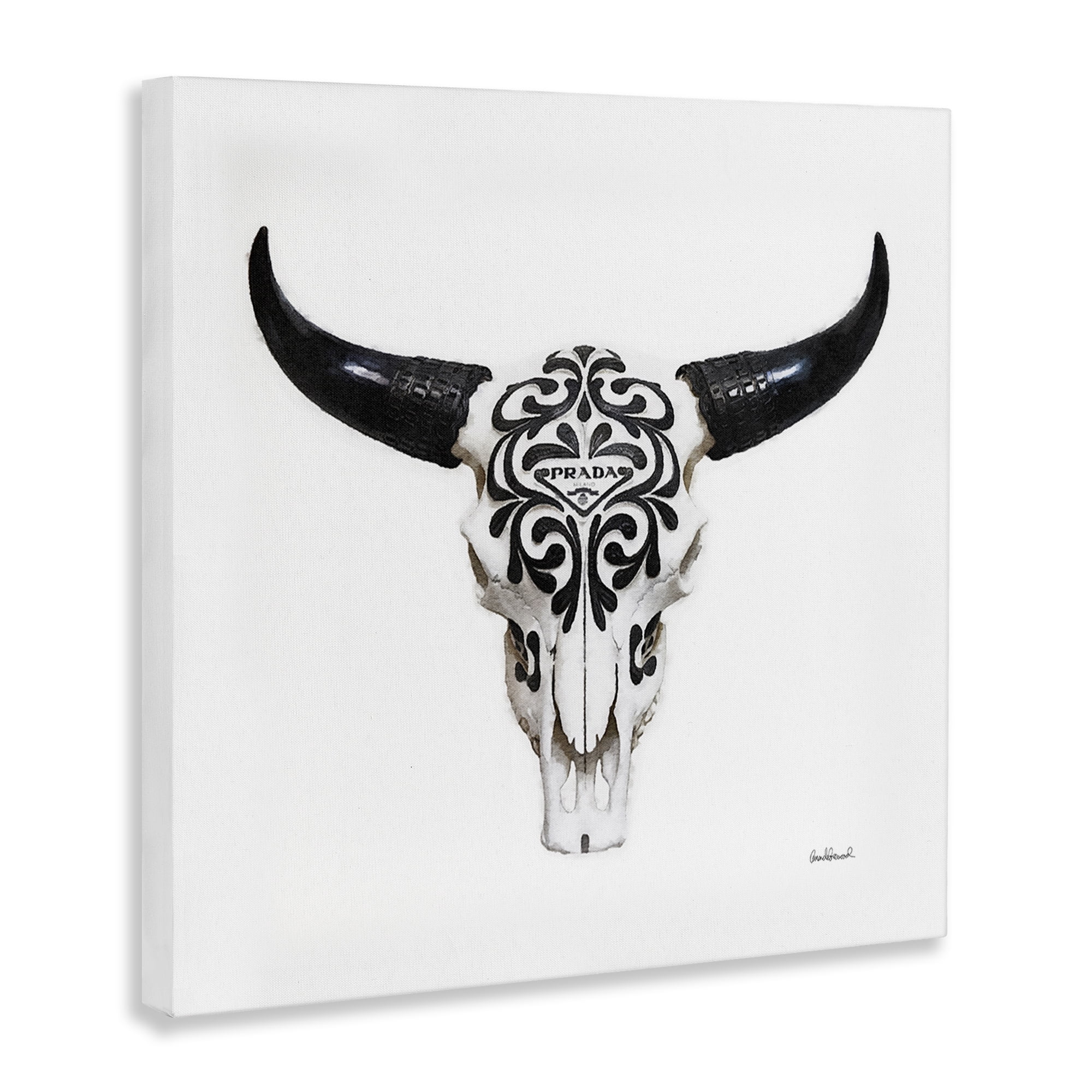 Stupell Industries Fashion Brand Cow Skull Fashion Painting Wrapped Canvas Art Print Wall Art, 24 x 24